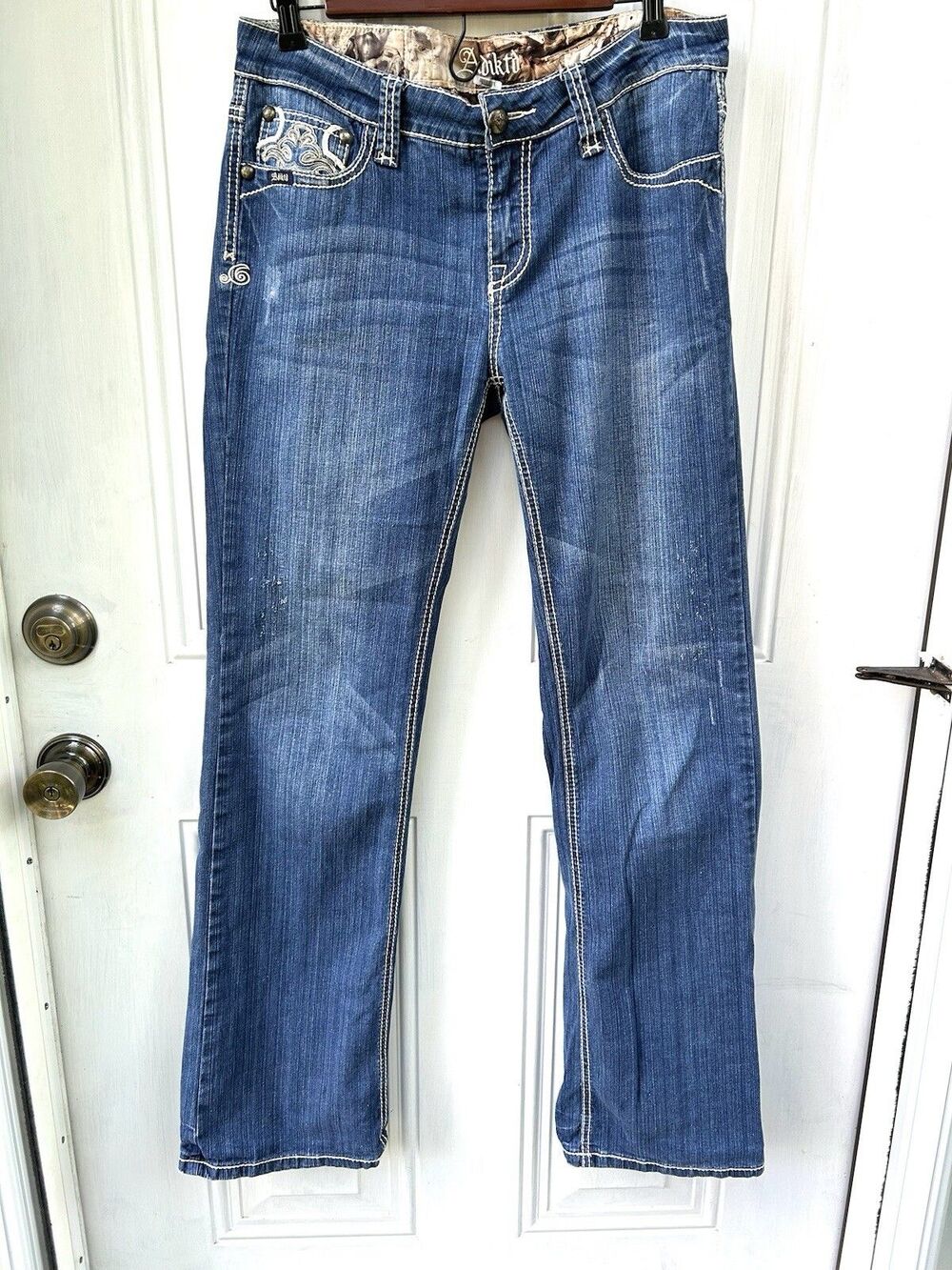 adikto womens jeans size 6 29x34 Good Condition Teen Adult Embroidered Pockets.